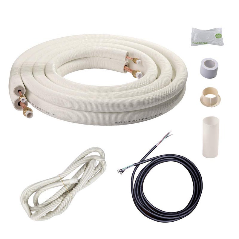 Wostore 16 Ft. Line Set 1/4&3/8 Inch 3/8" PE for Mini Split Air Conditioner Insulated Coil Copper Pipes HVAC with Fittings - Image 1